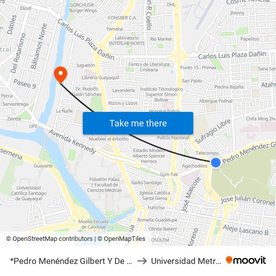 *Pedro Menéndez Gilbert Y De La Democracia. to Universidad Metropolitana map