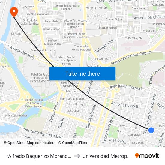 *Alfredo Baquerizo Moreno Y Junín to Universidad Metropolitana map