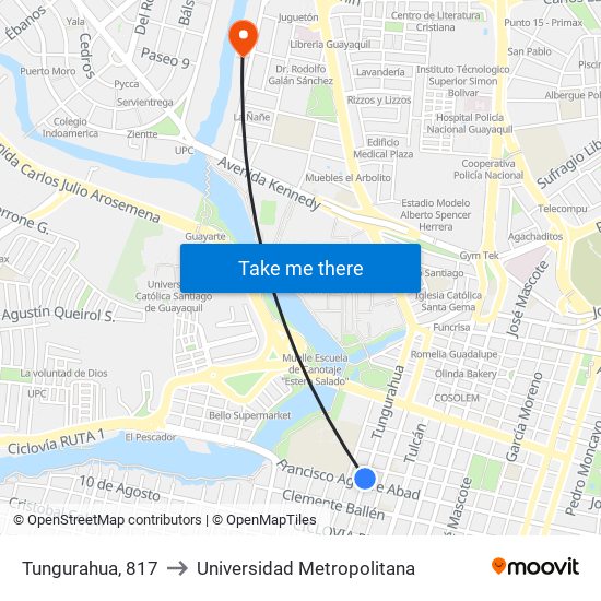 Tungurahua, 817 to Universidad Metropolitana map