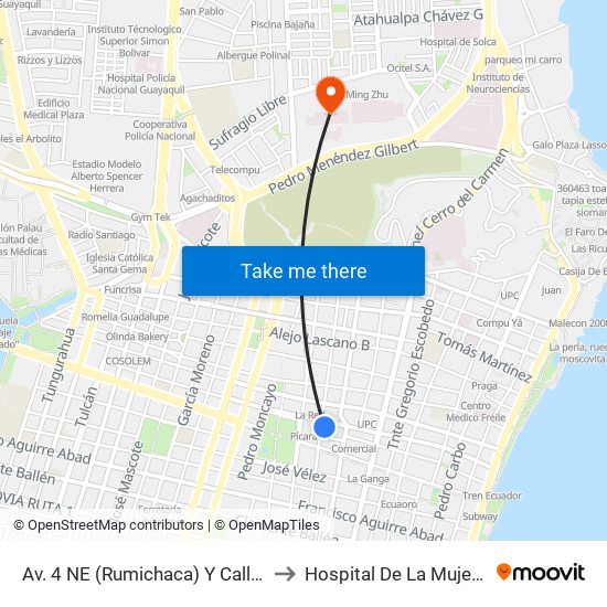 Av. 4 NE (Rumichaca)  Y Calle 2 NE  (Victor M. Rendon) to Hospital De La Mujer Alfredo G. Paulson map