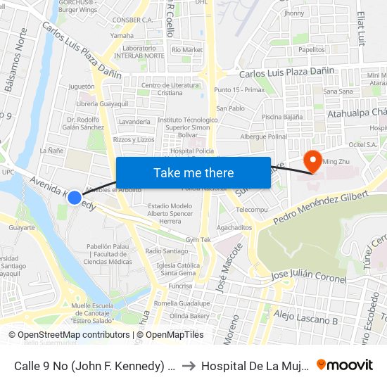 Calle 9 No (John F. Kennedy) Y Av. 10 No (Fortunato Safadi) to Hospital De La Mujer Alfredo G. Paulson map