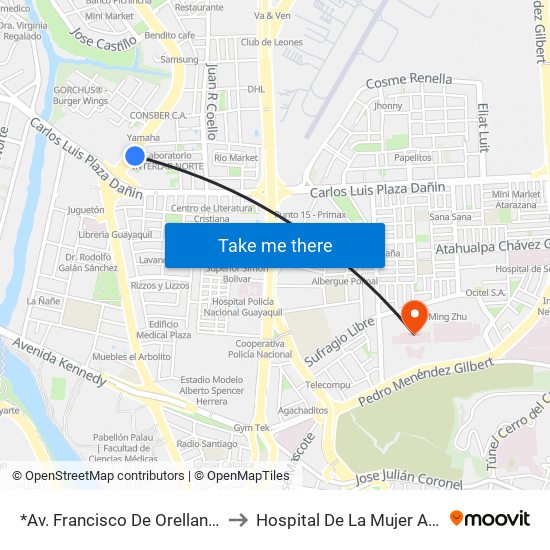 *Av. Francisco De Orellana - 3° Paseo  12 No to Hospital De La Mujer Alfredo G. Paulson map