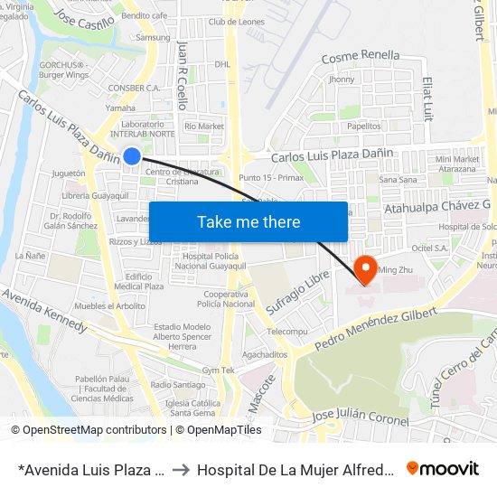 *Avenida Luis Plaza Dañin, 13 to Hospital De La Mujer Alfredo G. Paulson map