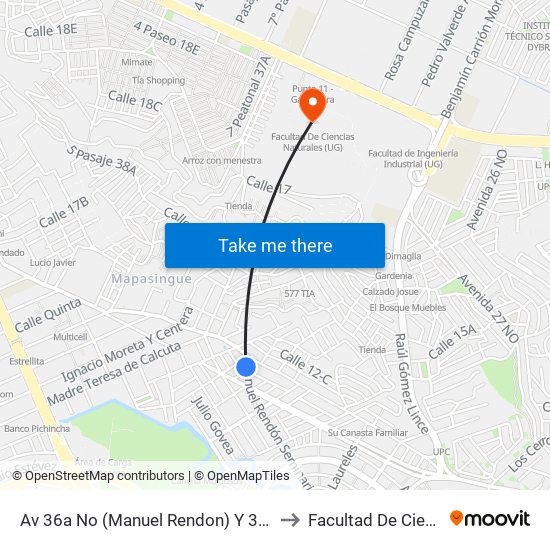 Av 36a No (Manuel Rendon) Y 3er Callejon 12a (3er Cj. 12a to Facultad De Ciencias Naturales map