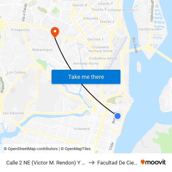 Calle 2 NE (Victor M. Rendon)  Y Av. 8 NE  (Baquerizo Moreno) to Facultad De Ciencias Naturales map