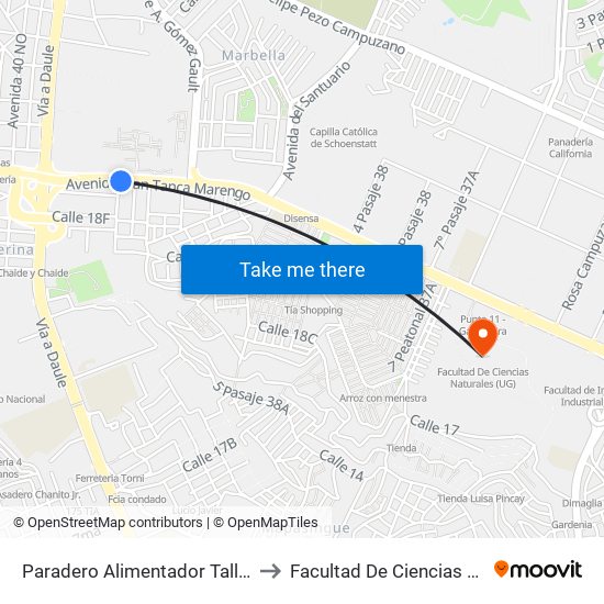 Paradero Alimentador Taller Car One to Facultad De Ciencias Naturales map