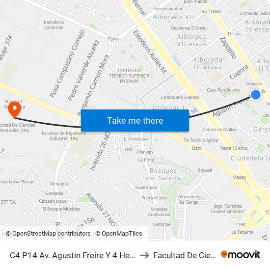 C4 P14 Av. Agustin Freire Y  4 Herradura 16 Ne(Puertovillamil) to Facultad De Ciencias Naturales map