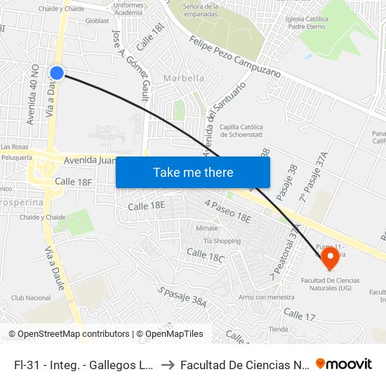 Fl-31 - Integ. - Gallegos Lara (C/B) to Facultad De Ciencias Naturales map