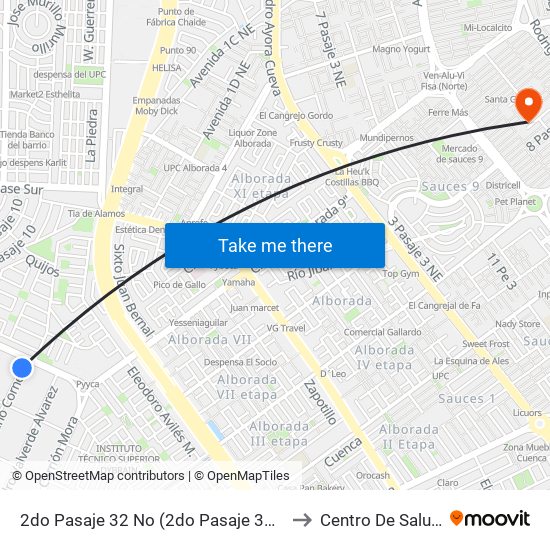 2do Pasaje 32 No (2do Pasaje 32) Y Calle 18j No (Felipe Pezo) to Centro De Salud De Sauces 3 map