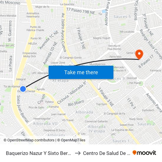 Baquerizo Nazur Y Sixto Bernal (Av. 1 Ne) to Centro De Salud De Sauces 3 map