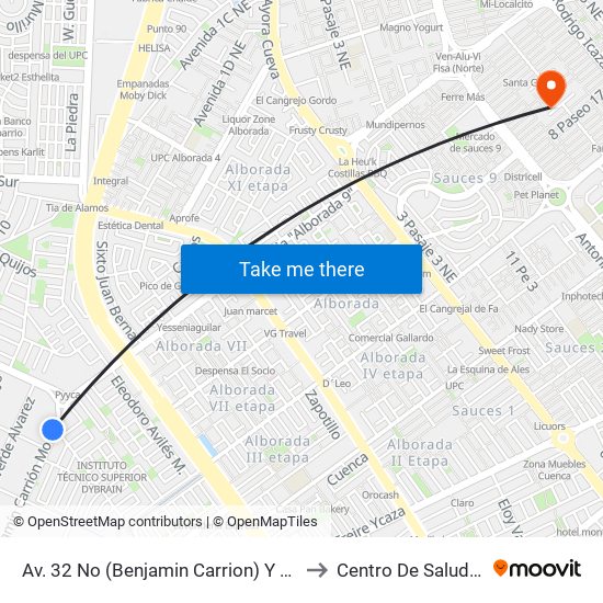 Av. 32 No (Benjamin Carrion) Y Calle 18l  No (Calle 18l) to Centro De Salud De Sauces 3 map