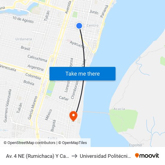 Av. 4 NE (Rumichaca)  Y Calle 5 Se  (Clemente Ballen) to Universidad Politécnica Salesiana - Oficinas map