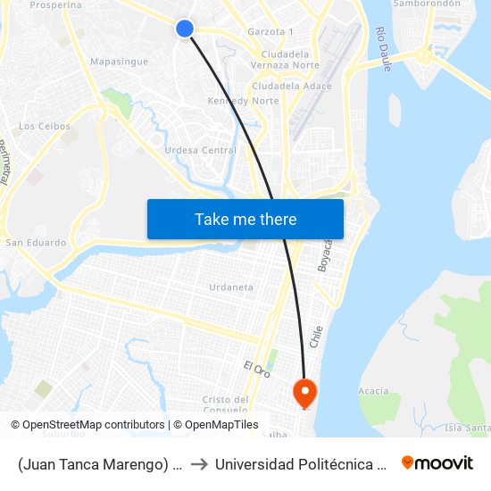 (Juan Tanca Marengo) Y (Av. Las Aguas) to Universidad Politécnica Salesiana - Oficinas map