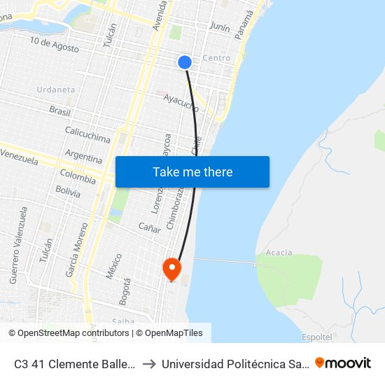 C3 41 Clemente Ballen Y Rumichaca to Universidad Politécnica Salesiana - Oficinas map