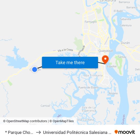 * Parque Chongon to Universidad Politécnica Salesiana - Oficinas map
