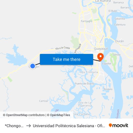 *Chongon*. to Universidad Politécnica Salesiana - Oficinas map