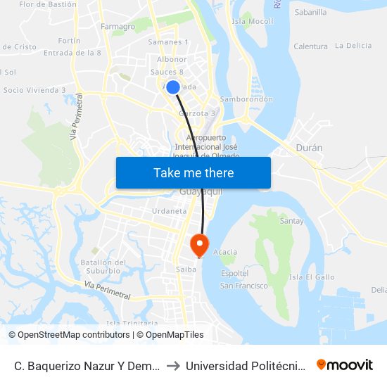 C. Baquerizo Nazur  Y Demetrio Aguilera to Universidad Politécnica Salesiana map