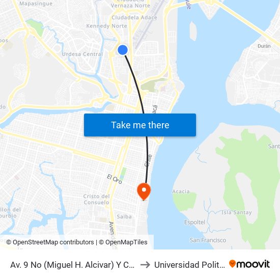 Av. 9 No (Miguel H. Alcivar) Y Calle 12a No (Andrade Coello) to Universidad Politécnica Salesiana map