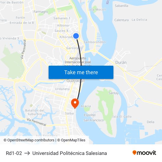 Rd1-02 to Universidad Politécnica Salesiana map