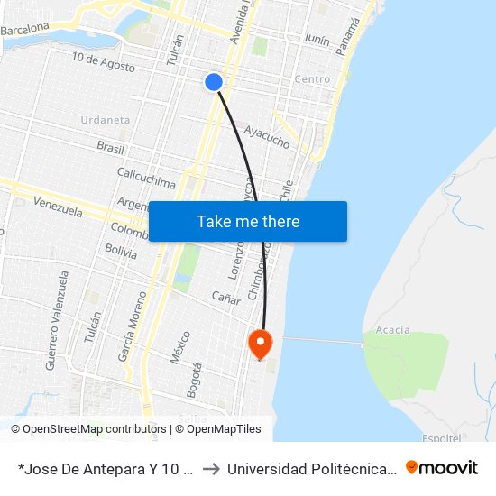 *Jose De Antepara Y 10 De Agosto to Universidad Politécnica Salesiana map