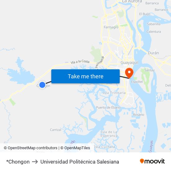 *Chongon to Universidad Politécnica Salesiana map