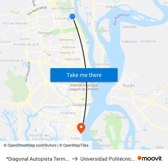 *Diagonal Autopista Terminal Terrestre to Universidad Politécnica Salesiana map