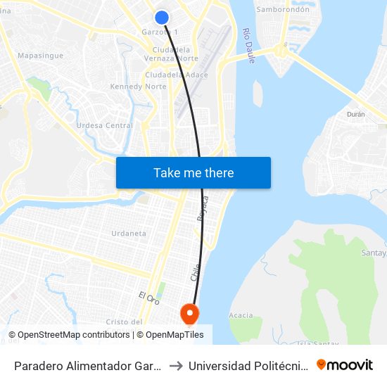 Paradero Alimentador Garzocentro 2000 to Universidad Politécnica Salesiana map