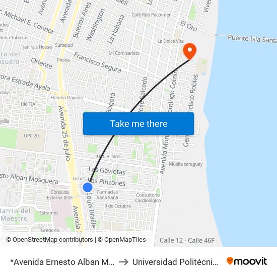 *Avenida Ernesto Alban Mosquera, 411 to Universidad Politécnica Salesiana map