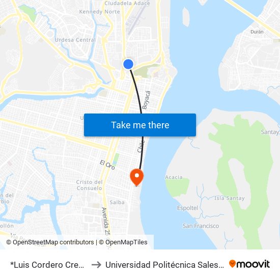 *Luis Cordero Crespo to Universidad Politécnica Salesiana map