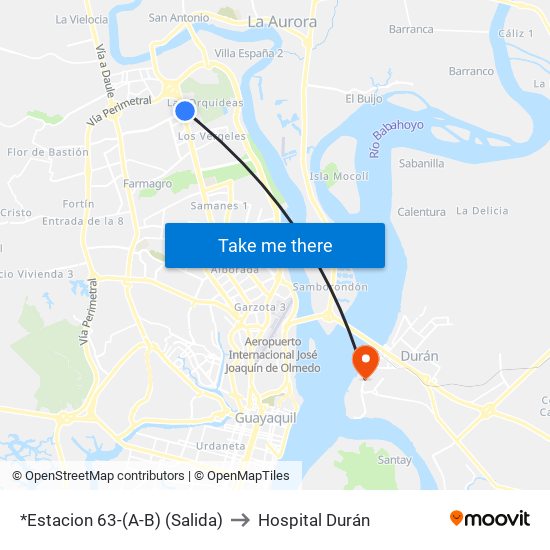 *Estacion 63-(A-B) (Salida) to Hospital Durán map