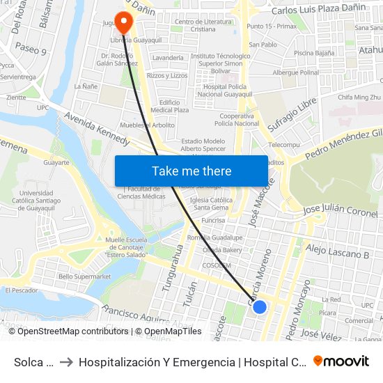 Solca - 10 to Hospitalización Y Emergencia | Hospital Clínica Kennedy map