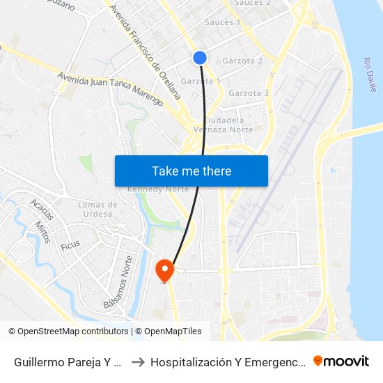 Guillermo Pareja Y  2do Callejon 15e N-E to Hospitalización Y Emergencia | Hospital Clínica Kennedy map