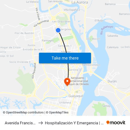 Avenida Francisco De Orellana to Hospitalización Y Emergencia | Hospital Clínica Kennedy map