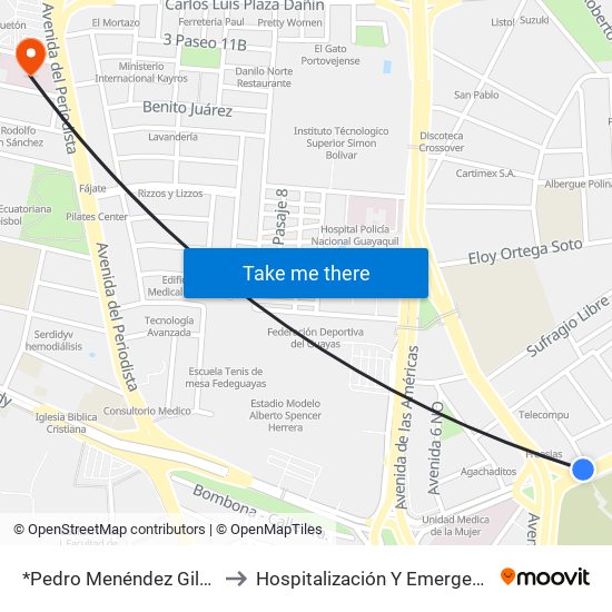 *Pedro Menéndez Gilbert Y De La Democracia. to Hospitalización Y Emergencia | Hospital Clínica Kennedy map