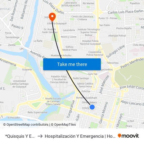 *Quisquis Y Esmeraldas to Hospitalización Y Emergencia | Hospital Clínica Kennedy map