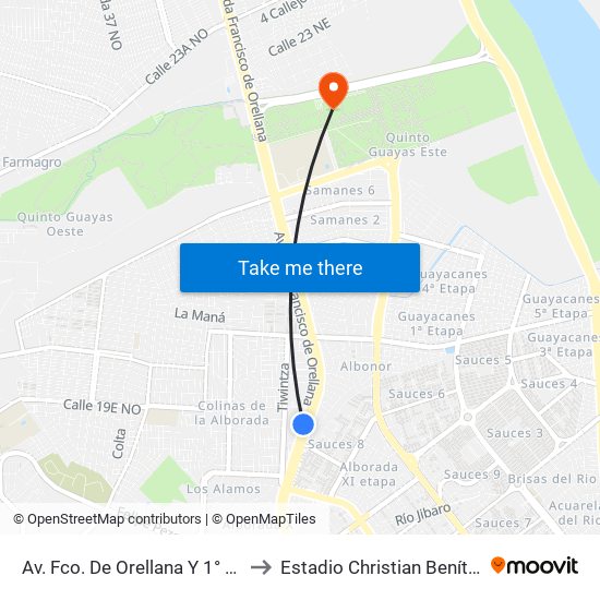 Av. Fco. De Orellana  Y  1° Herradura B NE to Estadio Christian Benítez Betancourt map