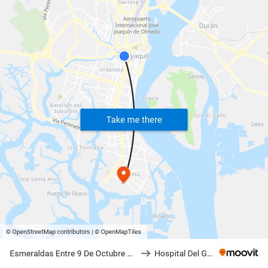 Esmeraldas Entre 9 De Octubre Y 1 De Mayo to Hospital Del Guasmo map