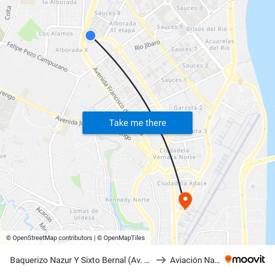Baquerizo Nazur Y Sixto Bernal (Av. 1 Ne) to Aviación Naval map