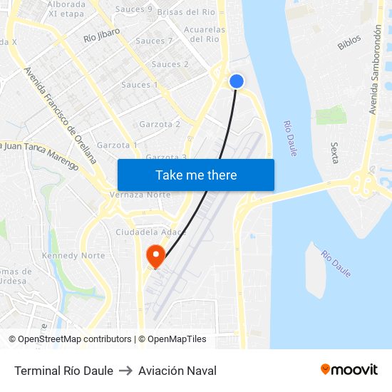 Terminal Río Daule to Aviación Naval map