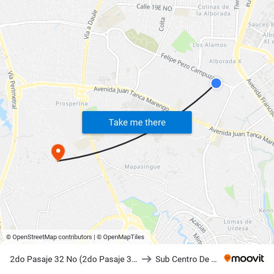 2do Pasaje 32 No (2do Pasaje 32) Y Calle 18j No (Felipe Pezo) to Sub Centro De Salud 9 De Enero map