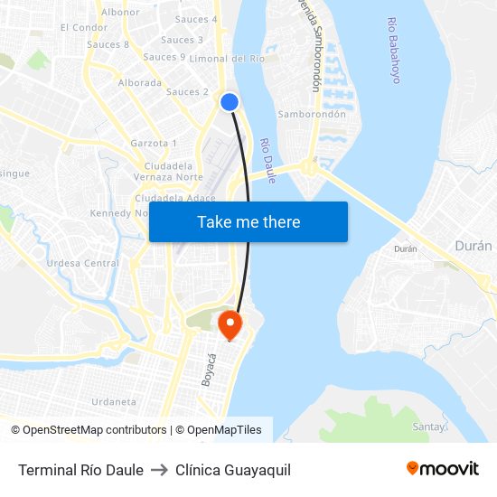 Terminal Río Daule to Clínica Guayaquil map