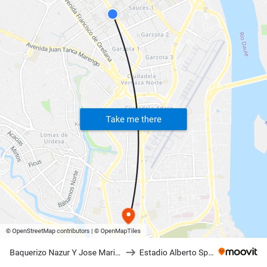 Baquerizo Nazur  Y  Jose Maria Roura to Estadio Alberto Spencer map
