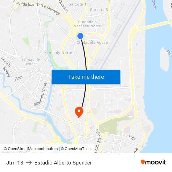 Jtm-13 to Estadio Alberto Spencer map