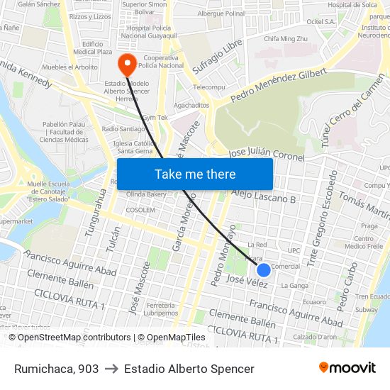 Rumichaca, 903 to Estadio Alberto Spencer map