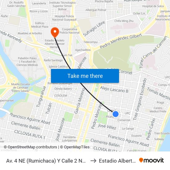 Av. 4 NE (Rumichaca)  Y Calle 2 NE  (Victor M. Rendon) to Estadio Alberto Spencer map