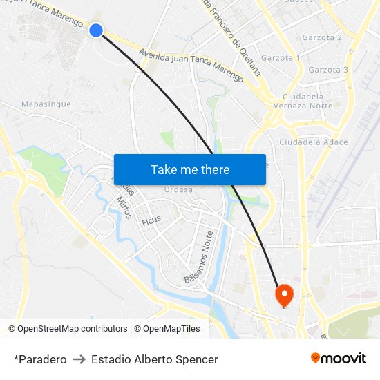 *Paradero to Estadio Alberto Spencer map