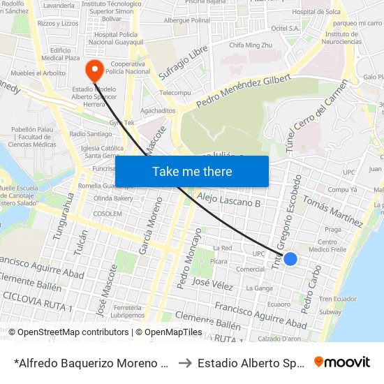 *Alfredo Baquerizo Moreno Y Junín to Estadio Alberto Spencer map