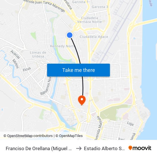 Franciso De Orellana (Miguel H. Alcivar) to Estadio Alberto Spencer map