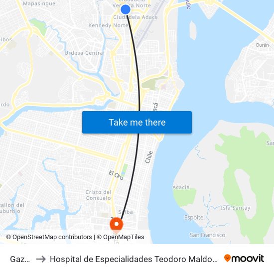 Gaz-01 to Hospital de Especialidades Teodoro Maldonado Carbo map