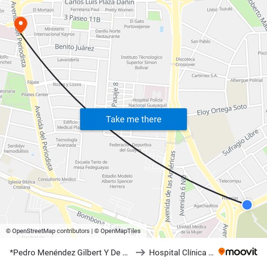 *Pedro Menéndez Gilbert Y De La Democracia. to Hospital Clínica Kennedy map